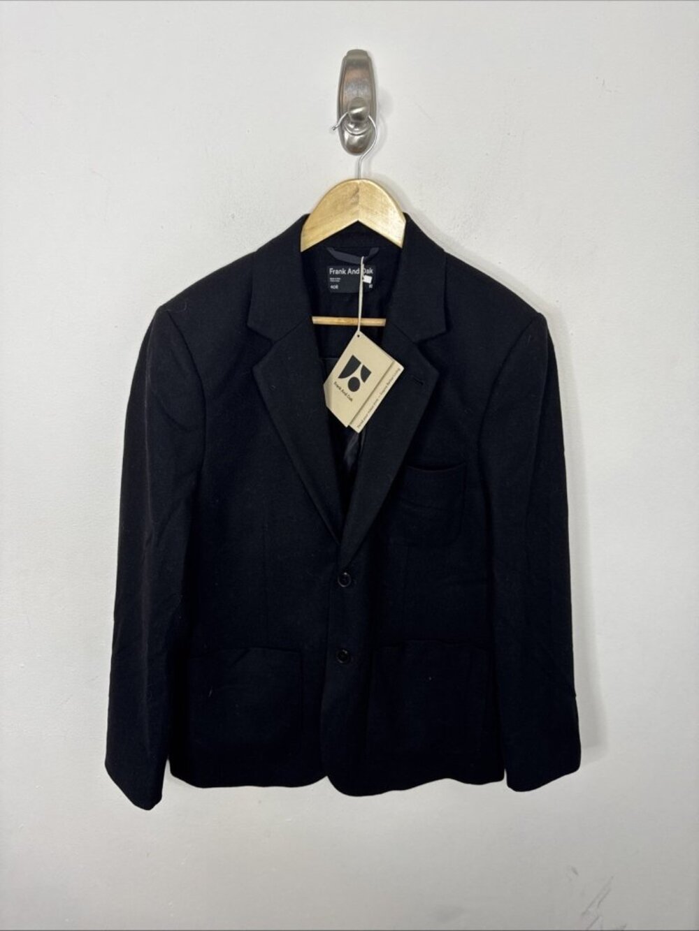 NWT Frank Oak Men 40 Black Recycled Wool Blazer Spots Coat